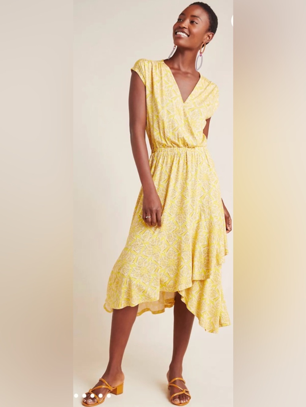 Anthropologie Yellow Printed High-Low Wrap Dress